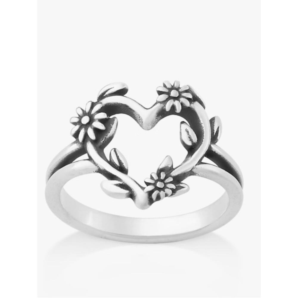 James Avery Flower Heart Vine Ring 925 Silver Floral Romantic Gift Dainty